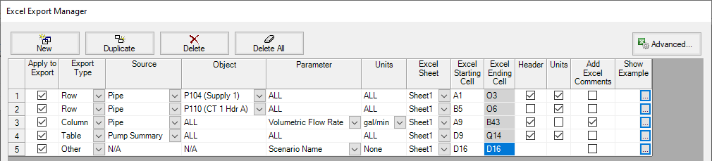 An example export in the Excel Export Manager.